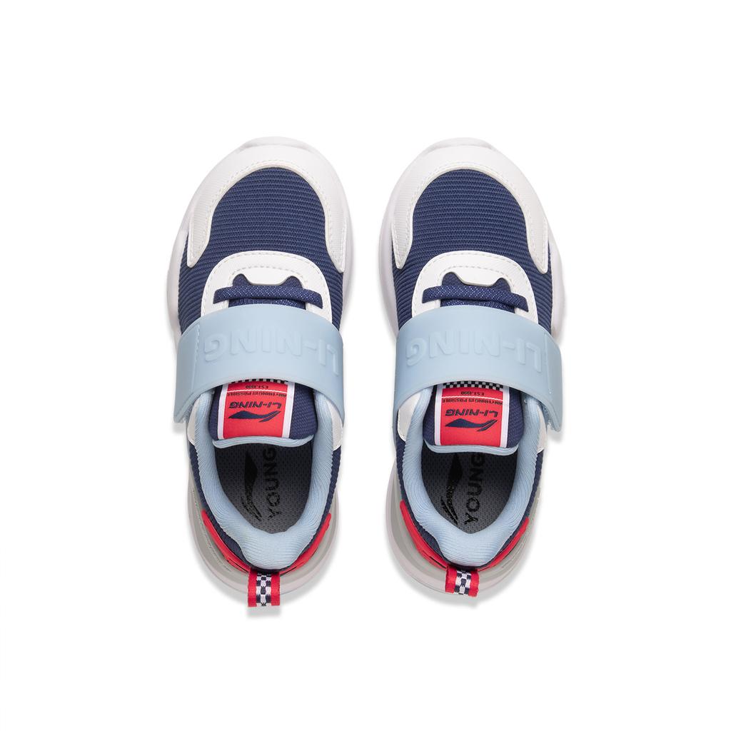 Li Ning Kids Sports Lifestyle Series Antibacterial Comfortable Casual Shoes Kids Casual Shoes Deep-Navy Aurora-Blue Standard-White YKNU118-3