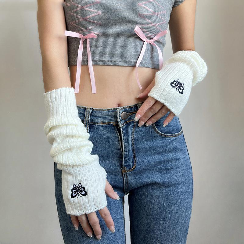 Sweet Girl Fingerless Gloves Punk Knitted Long Arm Sleeves Lolita Cute Mittens With Thumb Hole Cosplay Costume Accessories