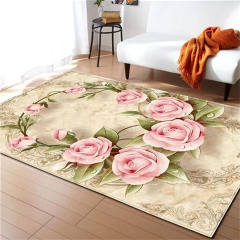 Rose Print Carpet Rose Petals Living Room Area Rug Sunflower Floral Girls Bedroom Carpet Valentine's Day Room Rug Mat Home Decor