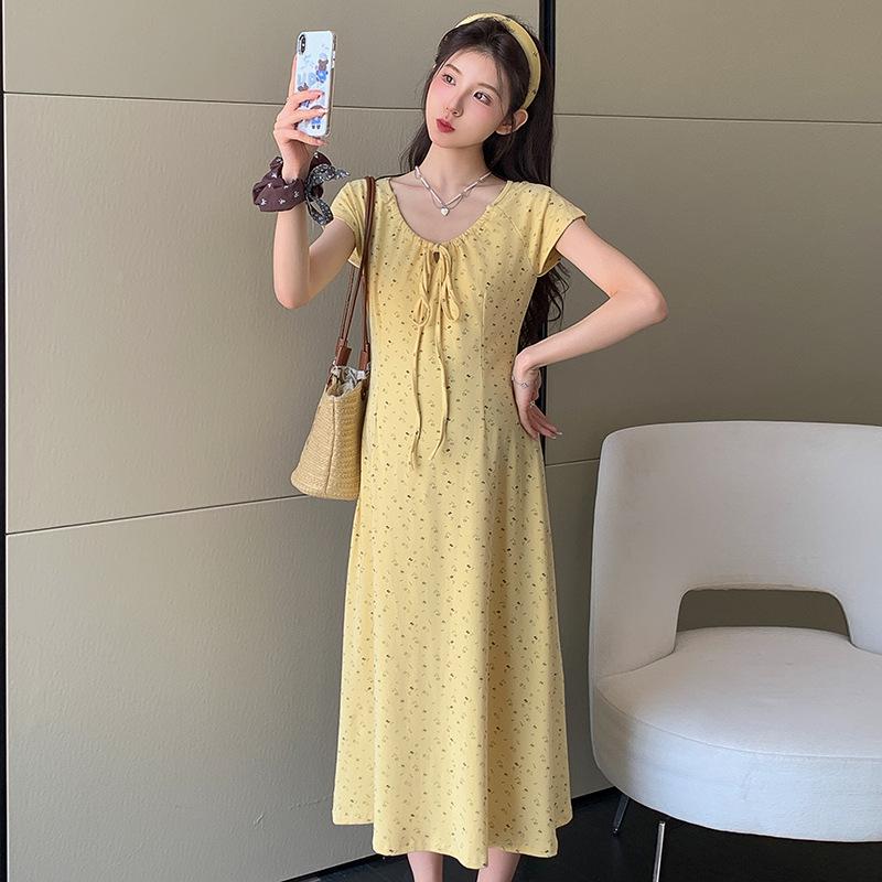 Elegant 2026 Maternity Slim Knit Printed Long Dress XL