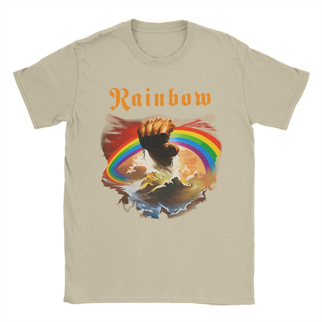 Férfi pólók Szivárvány Divatos Pamut Pólók Rövid Ujjú Rising Album Zenekar Pólók Kerek Nyakú Ruházat Nagy Méret