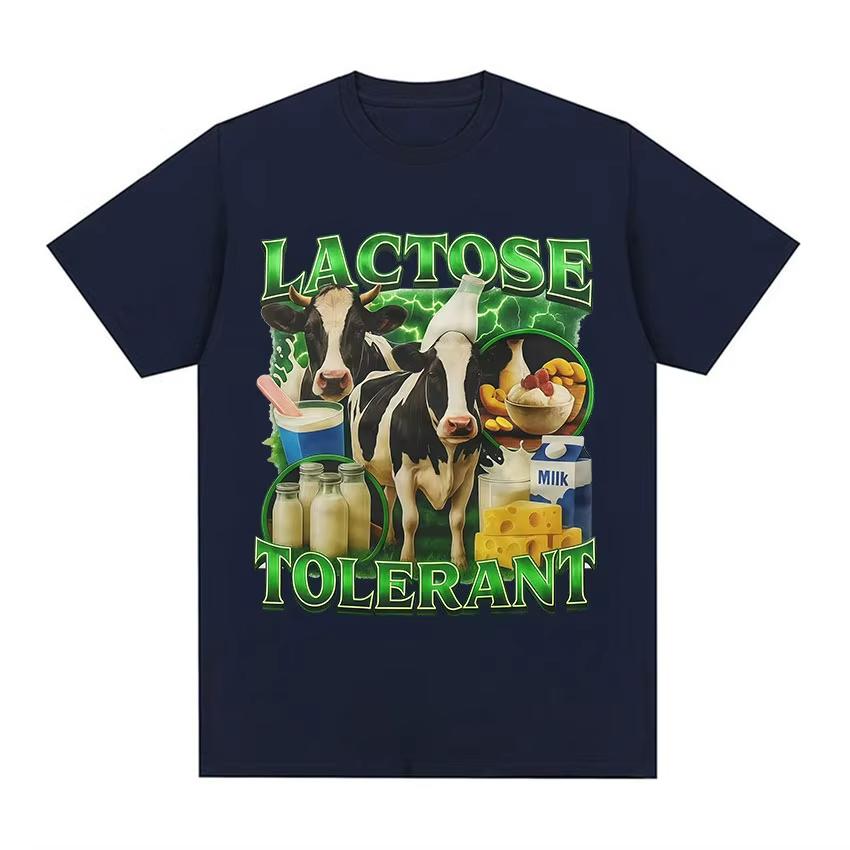 Laktoseintolerant Kuh Lustig Milchprodukt Liebhaber Grafik T-Shirt Unisex Damenmode Hohe Qualität Baumwolle T-Shirts Mode O-Ausschnitt Baumwolle T-Shirts