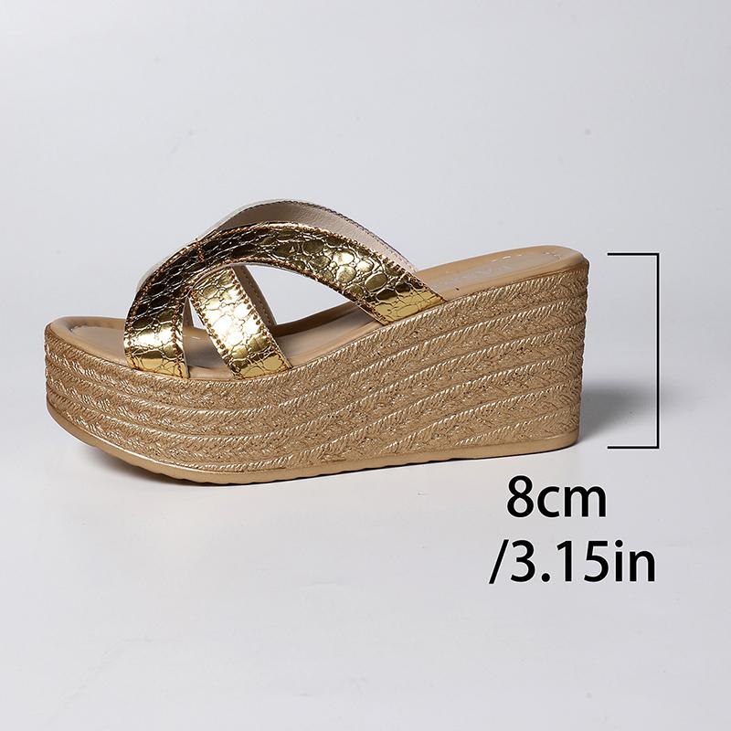Fashion Women's Platform Wedge Sandals Summer Fashion Gold Silver Wedge Heel Sandals Woman Brand Design Thick Bottom Beach Slipper 35-43