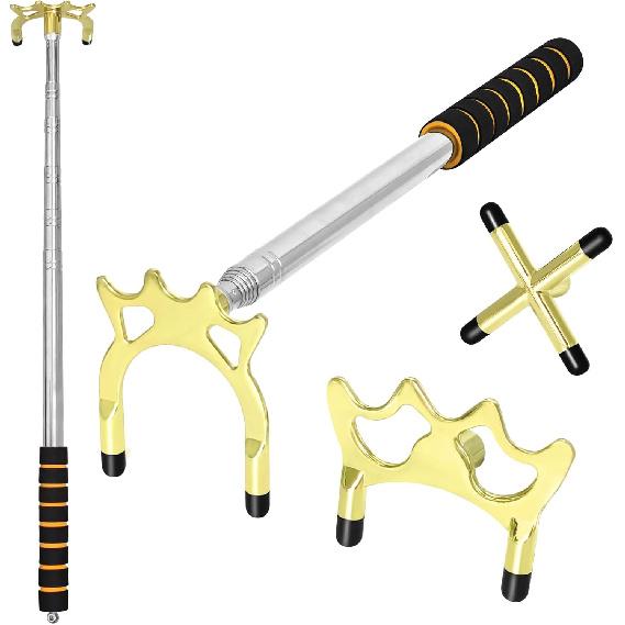 Retractable Pool Cue Bridge Stick Set with 3 Removable Brass Bridge Heads Snooker Billiards Stick Bridge Pool Table Accessories Adjustable Pool Cue