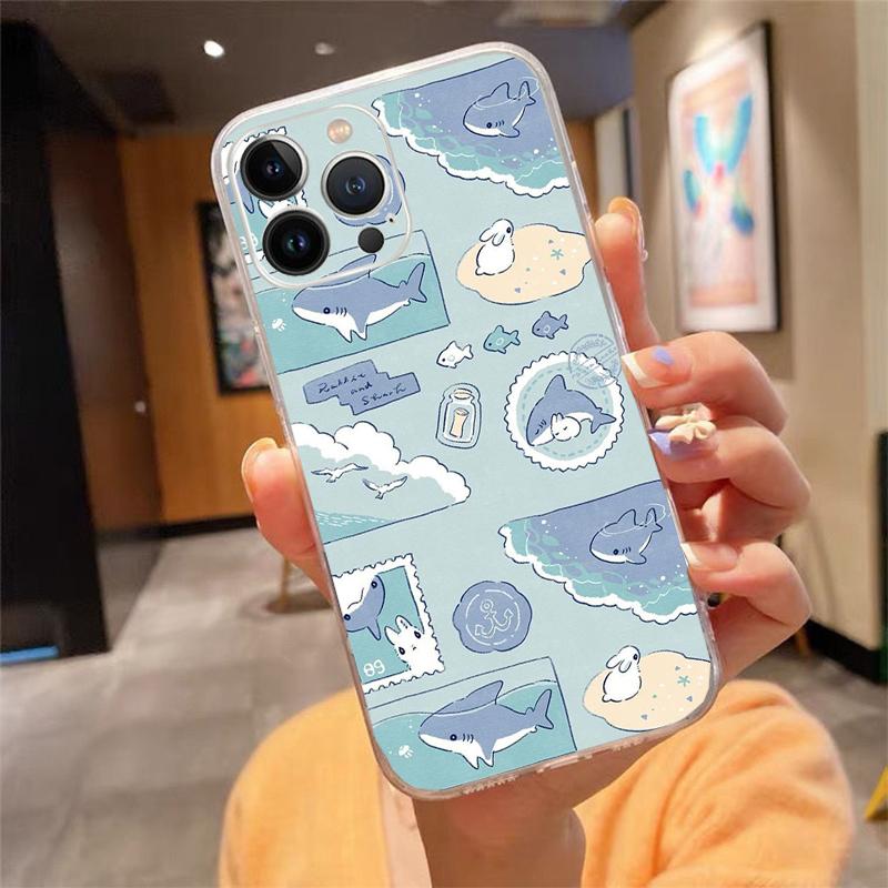

Phone Case For iphone 17ProMax 17 Pro Air 16 15 14 13 Pro Max 16 15 14 13 Pro 15Plus Blue Sea Summer Dolphin Shark Turtle iphone 14