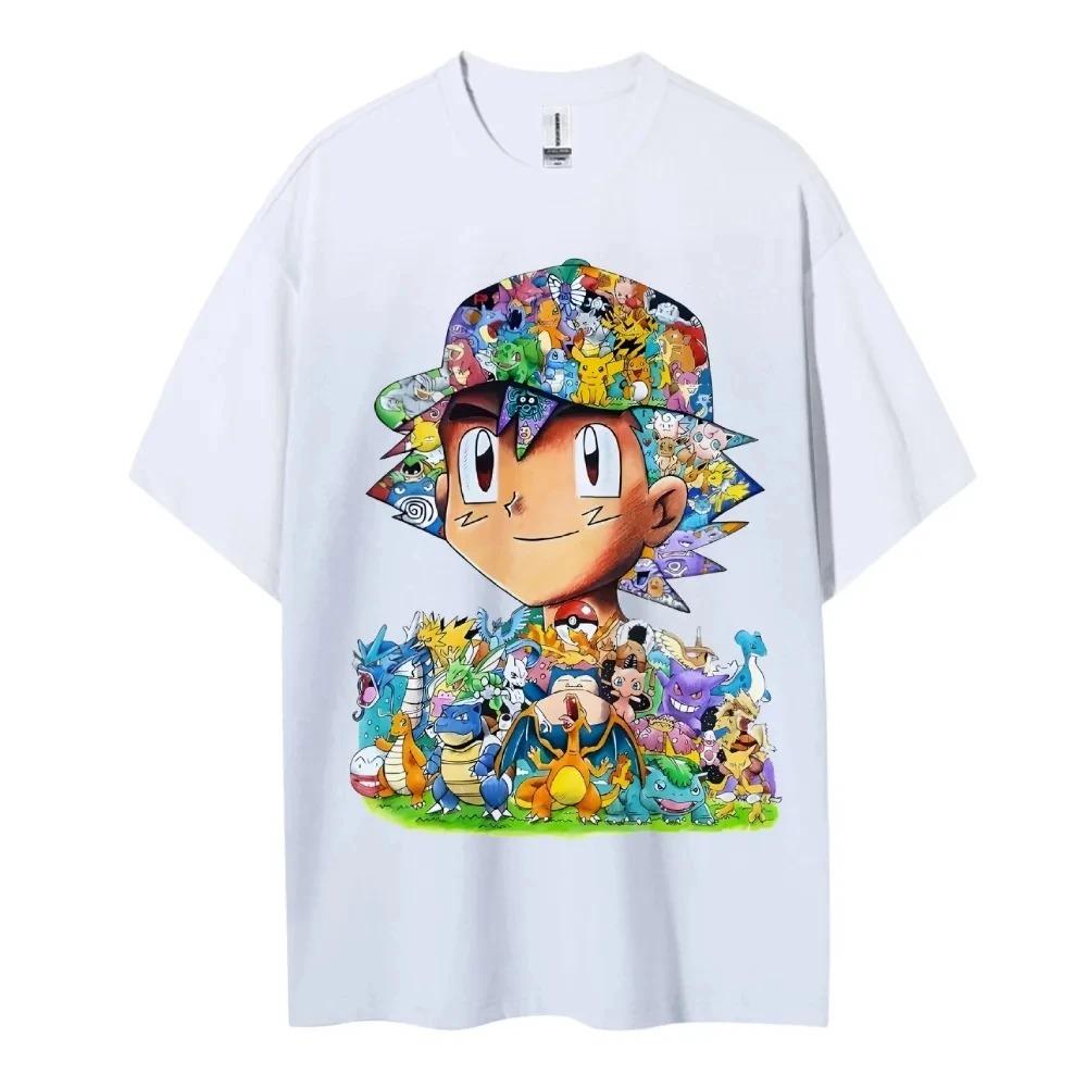 Pokémon Ash & Friends Mega Collage Vintage Anime T-Shirt 90s Nostalgia Oversized Black Unisex Streetwear T-shirt