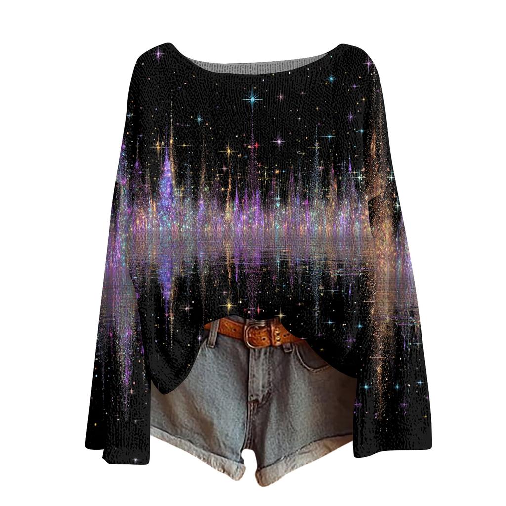 Womens  Fall Sweaters Long Sleeve Print Tops Pullover Sweaters Loose Dressy Casual Basic Clothes