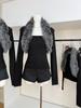 Black Fur Spicy Girl Long Sleeve Cardigan - Women's Autumn/Winter Slim Fit Crop Top with Sexy Design
