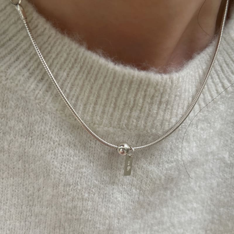 Melliv Silber Kugelkette Quadratischer Anhänger Schlangenkette Halskette_mvn35