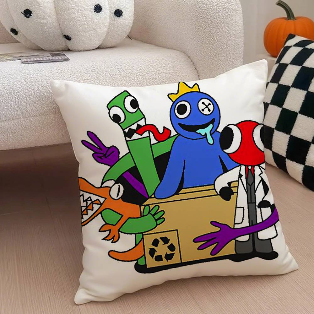 Cartoon Game R-Rainbow Friends Pillow Case Anti-Dustmite Pillowcase Invisible Zipper Silky Short Plush Sofa Cushion Cover