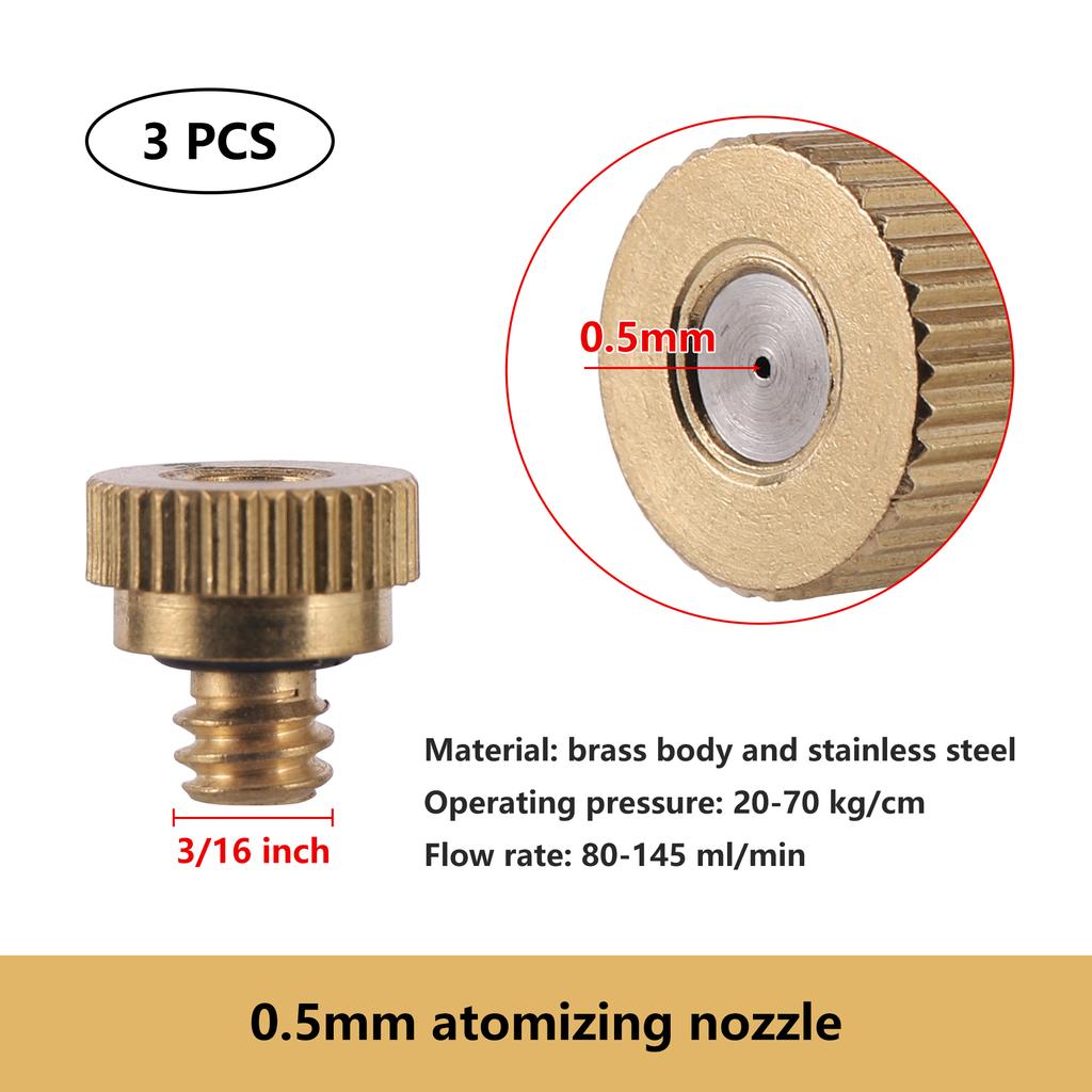 0.2/0.3/0.4/0.5mm Brass Spray Nozzle Atomizing Nozzle Kit for Cooling System 1/4" Tube Low Pressure Garden Yard Atomizing Nozzle