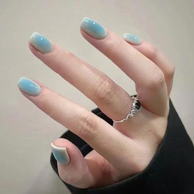 24pcs/set Blue Smudged Nail Sticker Short Wearable False Nails