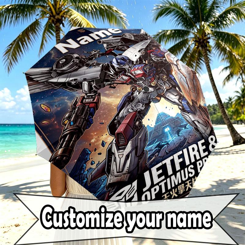 Custom Name Personalized Transformers Print Umbrella, Auto Open Close, 8‑Rib Sturdy Frame, Commute Camping Hiking Use, Birthday Gift