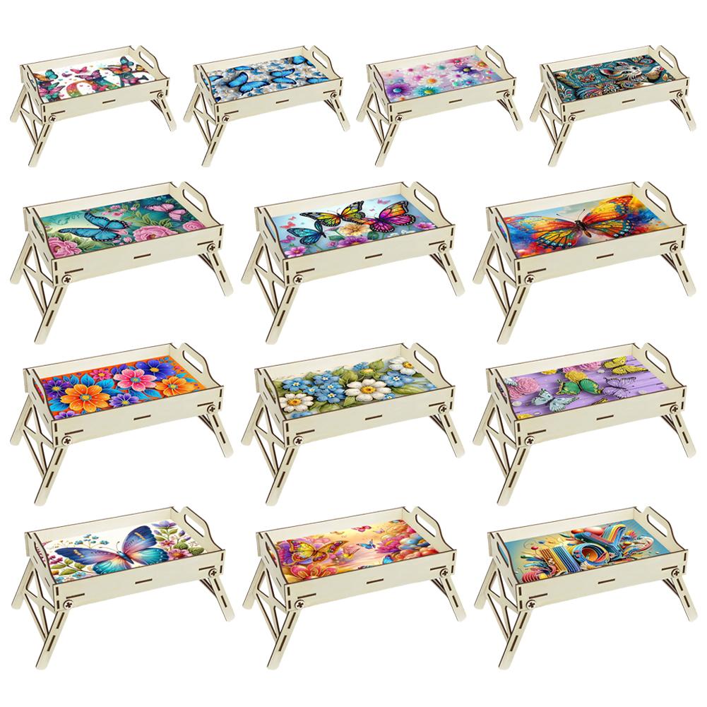 5D DIY Diamond Painting Serving Tray Wooden Diamond Art Tableware Manager Tray Diamond Decorative Serving Tray Home Decor Gift