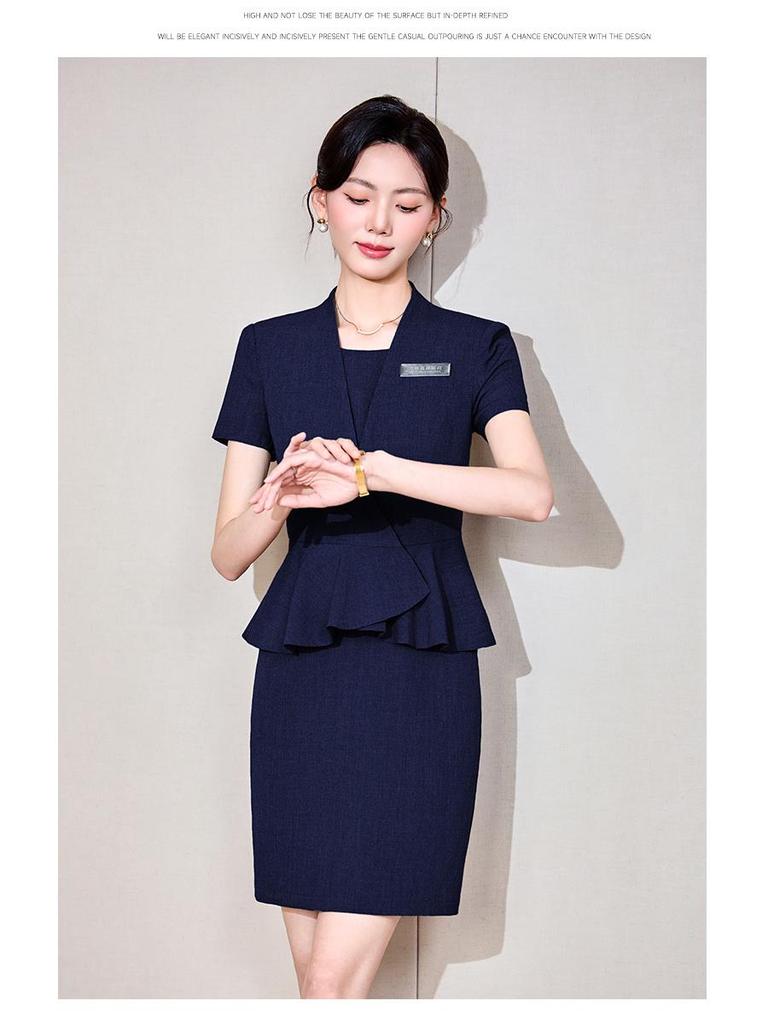 Women's Slim Fit Short Sleeve Summer Suit Dress - Professional Formal Wear Set for Mature, Light Commuter Style