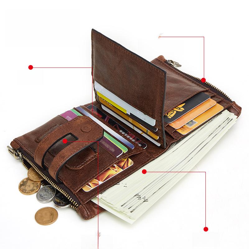 Men's RFID Genuine Leather Double Zipper Wallet - Casual Fashion Multi-Card Retro Clutch Coin Purse