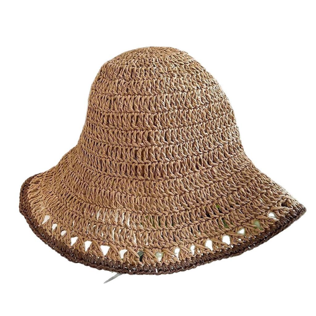 Summer new straw big eaves bucket hat women hollow straw hat travel vacation seaside basin hat