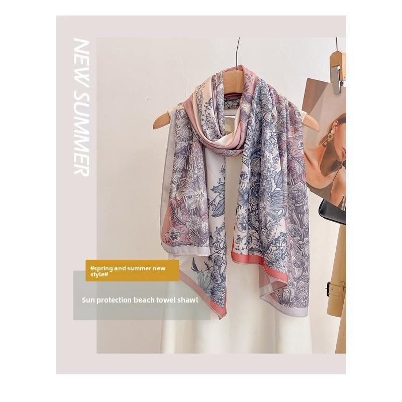 High-end Double-sided Botanical Print Sunscreen Scarf - Women's Trendy, Versatile Shawl