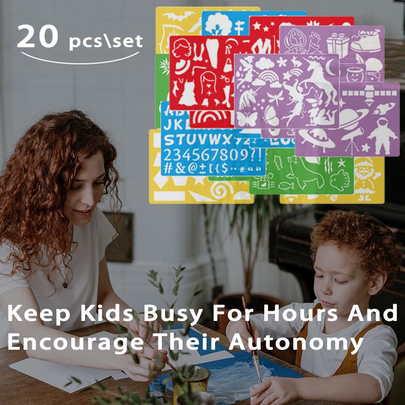 Kids Drawing Stencils Set: 20 pcs Large Plastic Templates with 300+ Patterns for Painting - Creative Gift for Girls & Boys