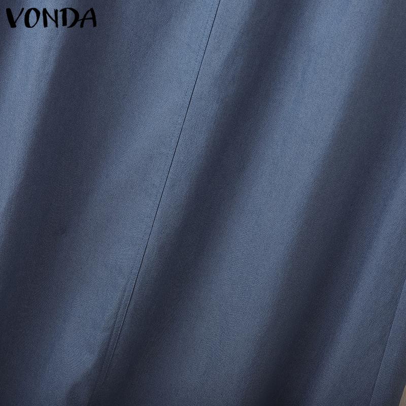 VONDA Women Round Neck Sleeveless Backless Drawstring Casual Long Dress