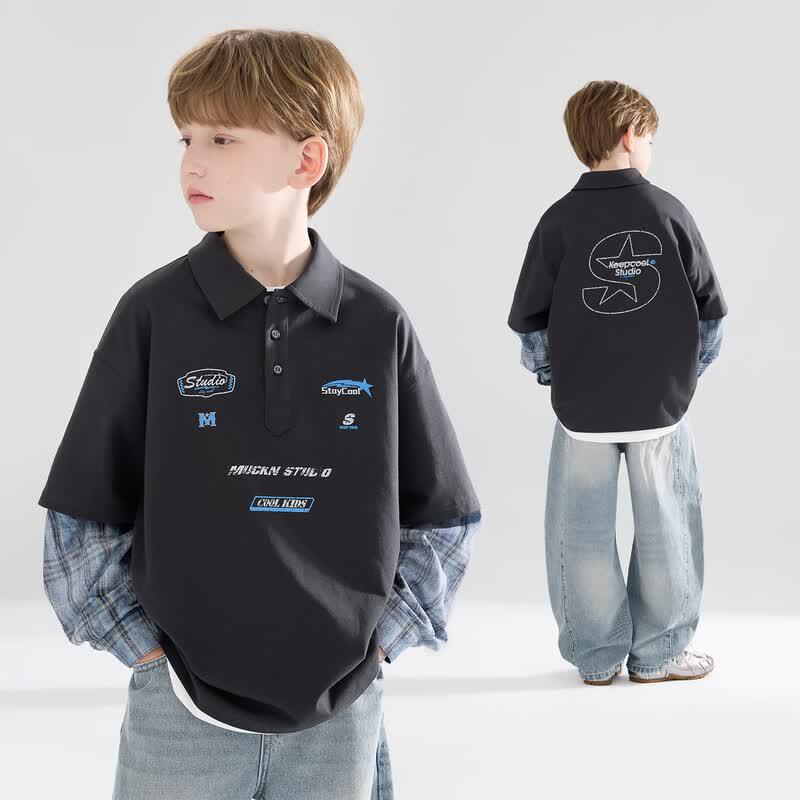 Mucmukn Boys Sorona Racing Cool Faux Two-Piece Polo T-Shirt 110CM