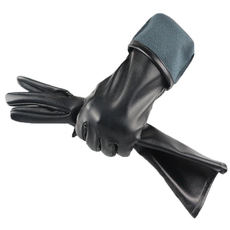 Extended women's leather gloves, touch screen autumn and winter