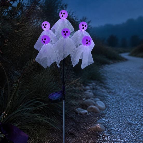 Easy Install Ground Stake Lights Halloween Swaying Ghost Outdoor Decorations, Solar Powered Light, 6 LEDs Spooky Lawn Path Lighting