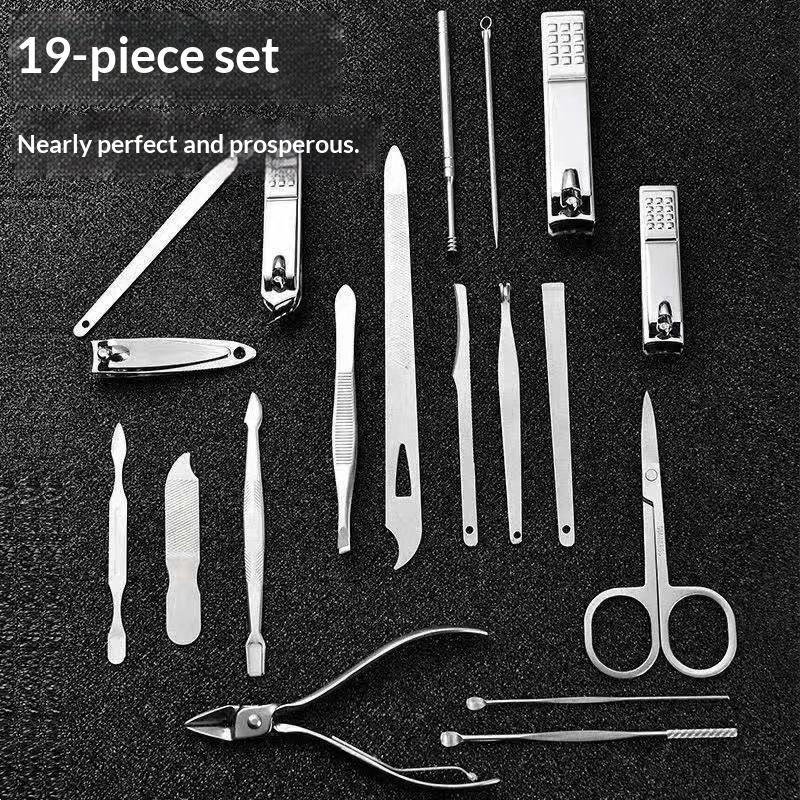 8/19Pcs Home Nail Clipper Set Large Dead Skin Pliers Diagonal Small Eyebrow Clipper With Leather Sleeve For Personal Grooming