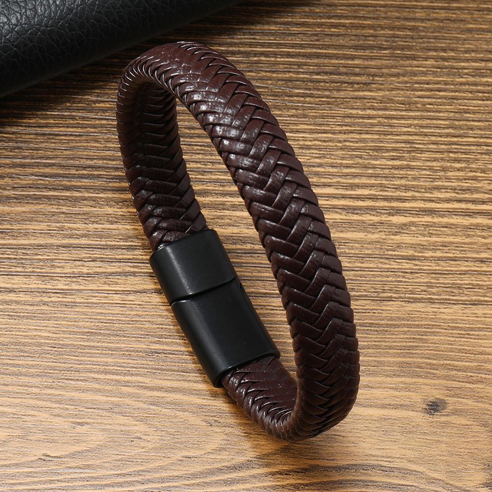 Retro Pánský kožený náramek z hovězí kůže s magnetickou slitinovou přezkou