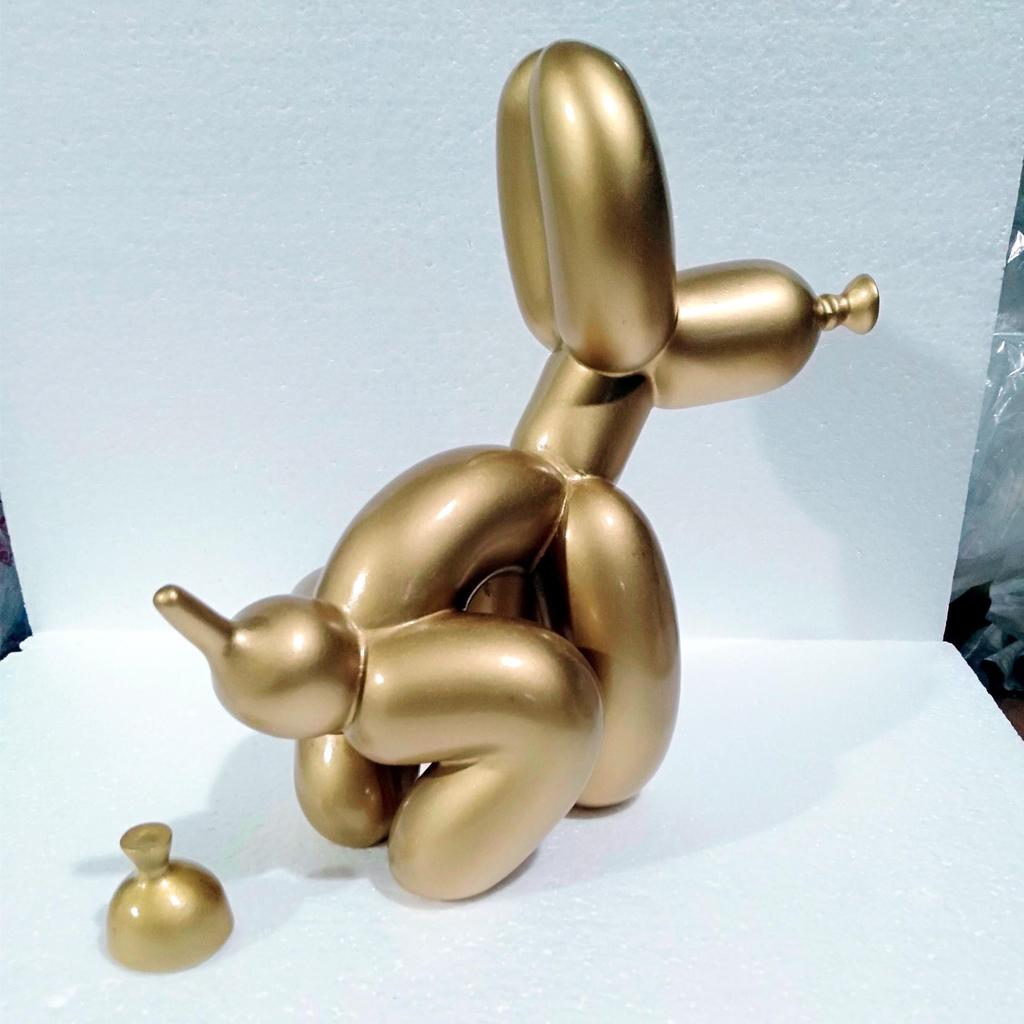 Shiny Balloon Dog Poop Art Statue: Cute Animal Sculpture for Home Decor