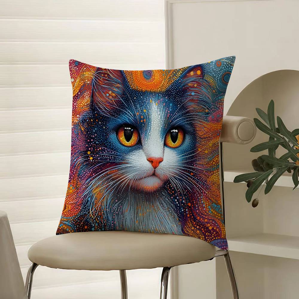 Prints Of The Strange Cats Pillow Case Comfort Sofa Bed Silky Elegant Invisible Zipper Decorative Cushion Cover