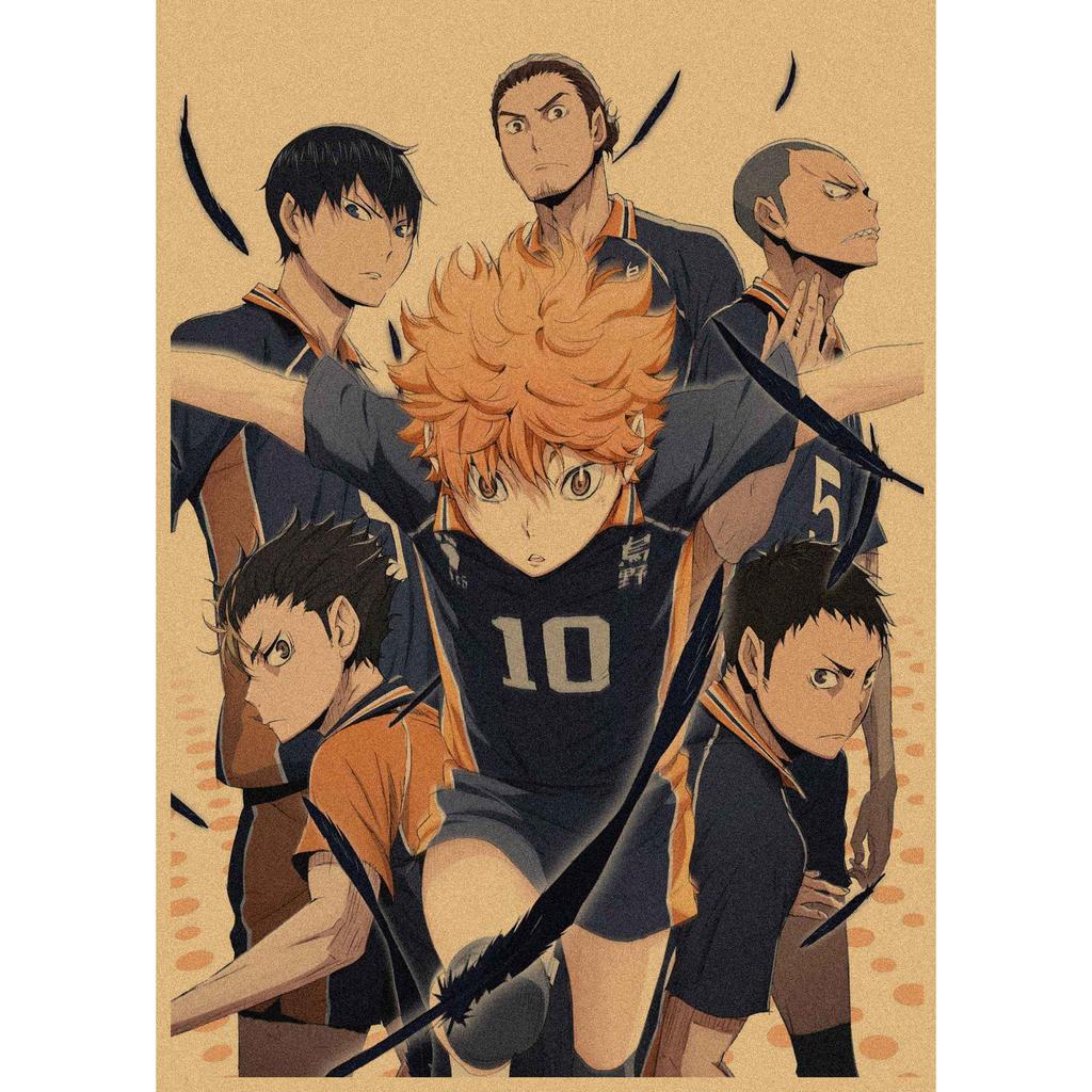 Haikyuu!! Retro Kraft Poster: Hinata Shoyo & Kageyama Tobio Decorative Wall Art