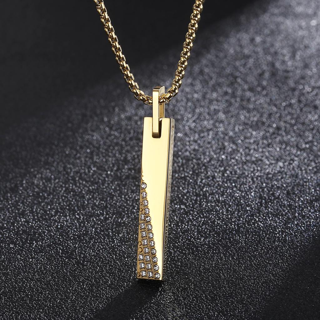 Hip Hop Gold Color Pendant Necklace Men's Women's Stainless Steel Cubic Zircon Charm Rock Jewelry Shiny Square Accessories