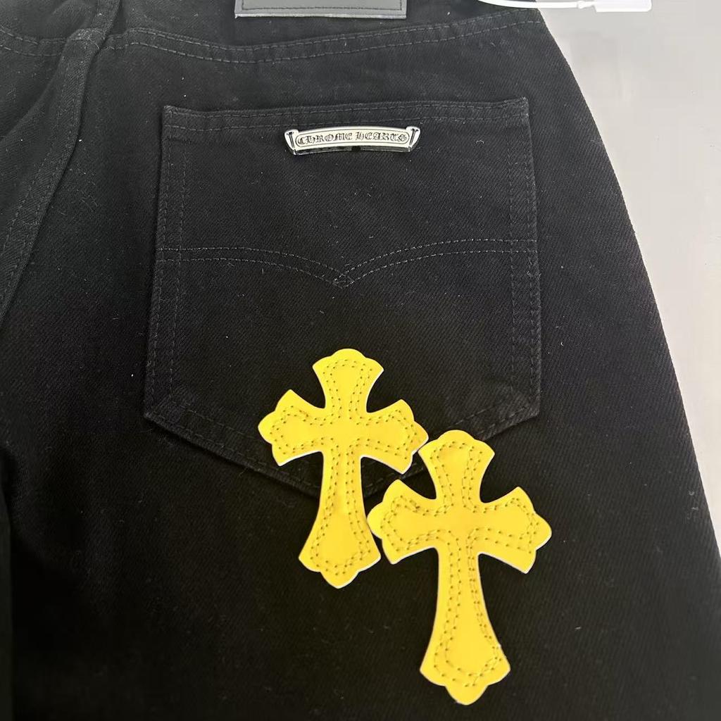 9911 CHROME HEARTS Pánské a dámské trendy džíny v americkém stylu s látkovými nášivkami, ležérní a módní high street kalhoty