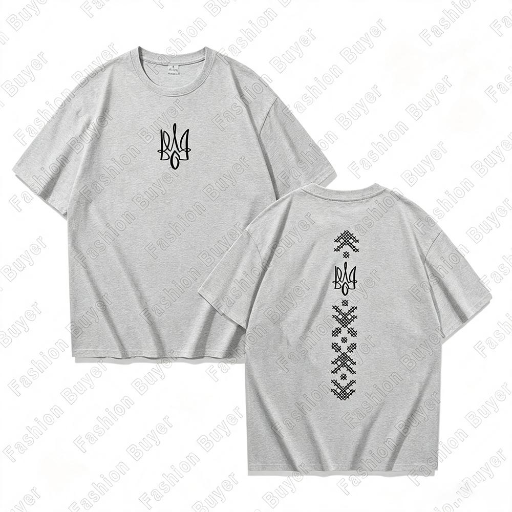 Ukrainethemed Geometric Print Tshirt Unisex Crew Neck Shortsleeved Retro Street YK Basic Tees Casual Fashion Tops Clothing