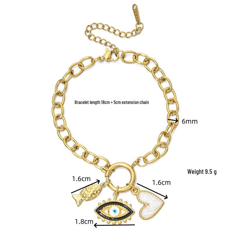 Cross-Border INS Style Stainless Steel Love Heart & Evil Eye Charm Bracelet, Fashionable Openable DIY Pendant Design