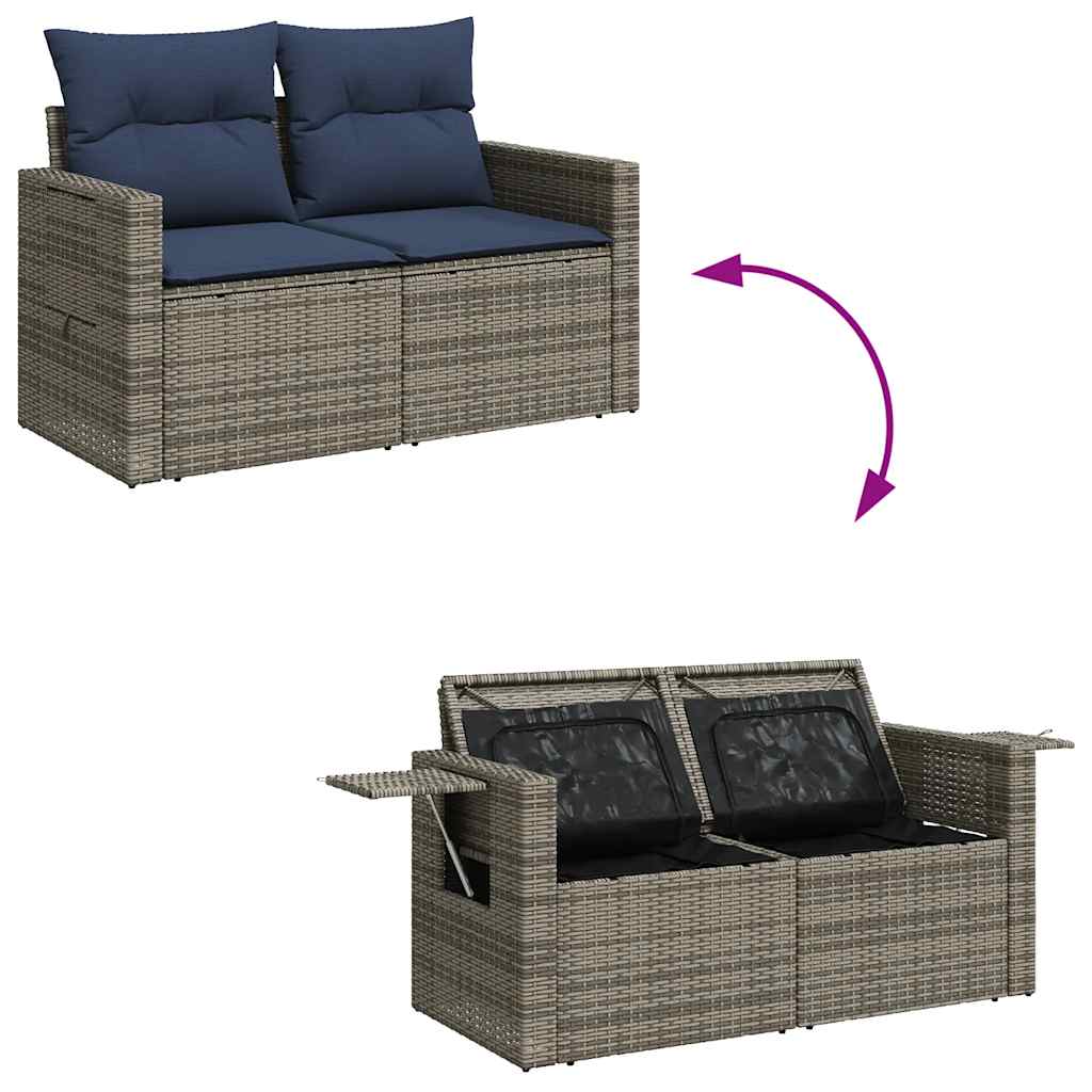 7 Piece Garden Sofa Set with Cushions Gray Poly Rattan