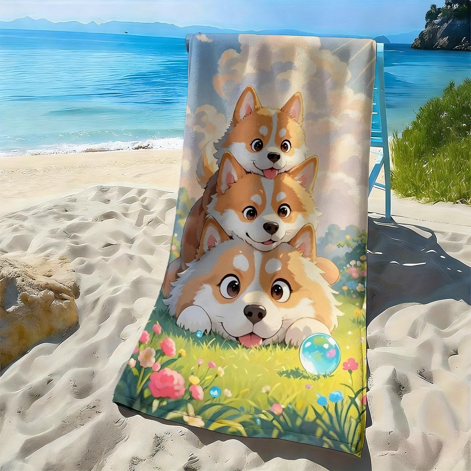 

Cute Shiba Inu cartoon cute pattern polyester microfiber beach towel is highly absorbent suitable for swimming and beach outings W40*H60(CM)