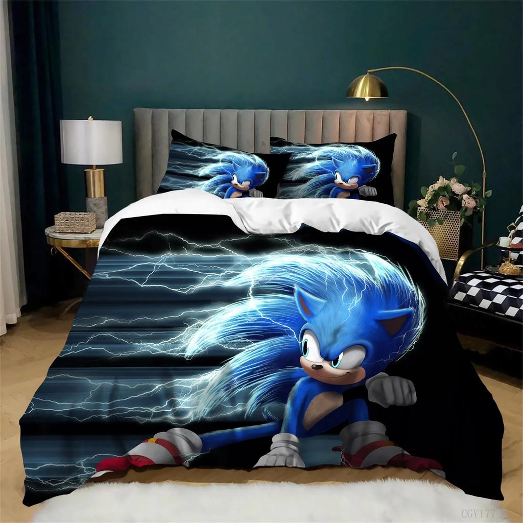 2/3pcs Movie Sonic Bedding Duvet Cover Set Graphic Lightweight Comforter Set Bedroom Soft Duvet Cover with Pillowshams