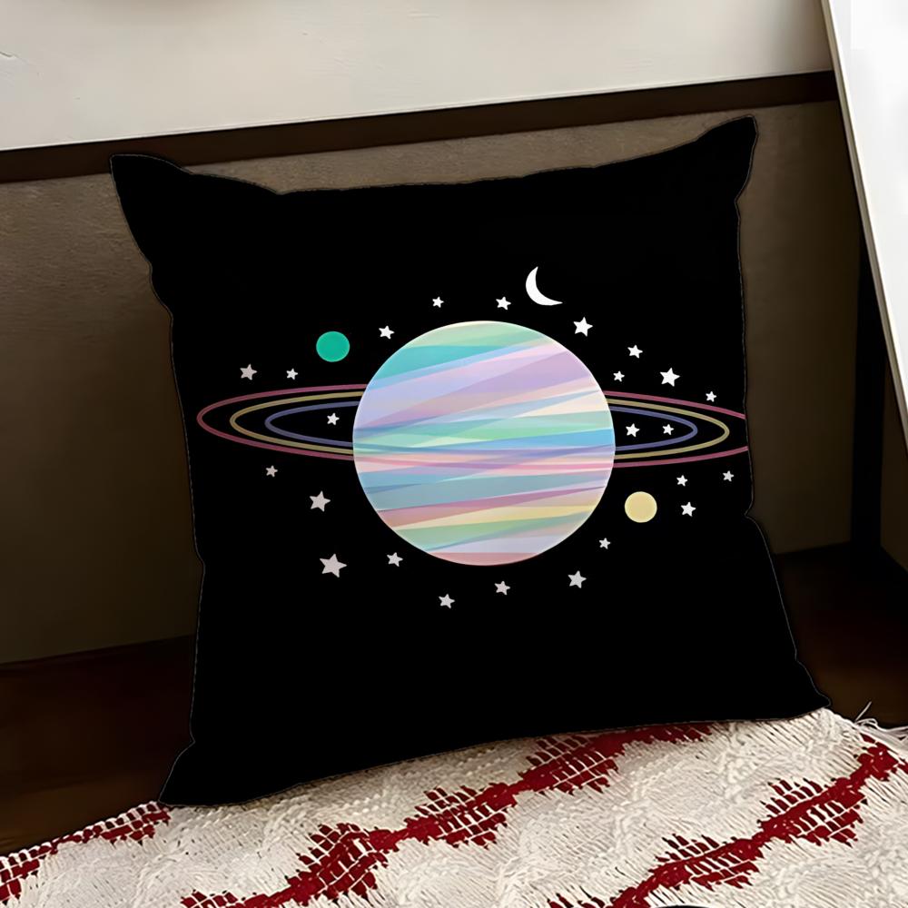 Orbiting Cartoon Planet Cushion Cover Reversible Soft Durable Pillow Cover Home  Car MultiScene Use for Daily Comfort