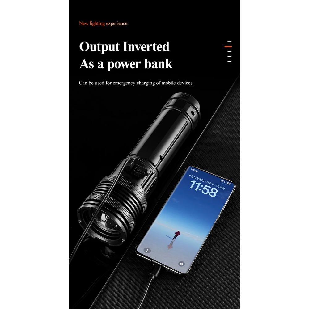 Torcia a LED ad alta potenza a lungo raggio super potente Torcia ultra potente Lampada potente Torcia ricaricabile Lanterna tattica Impermeabile