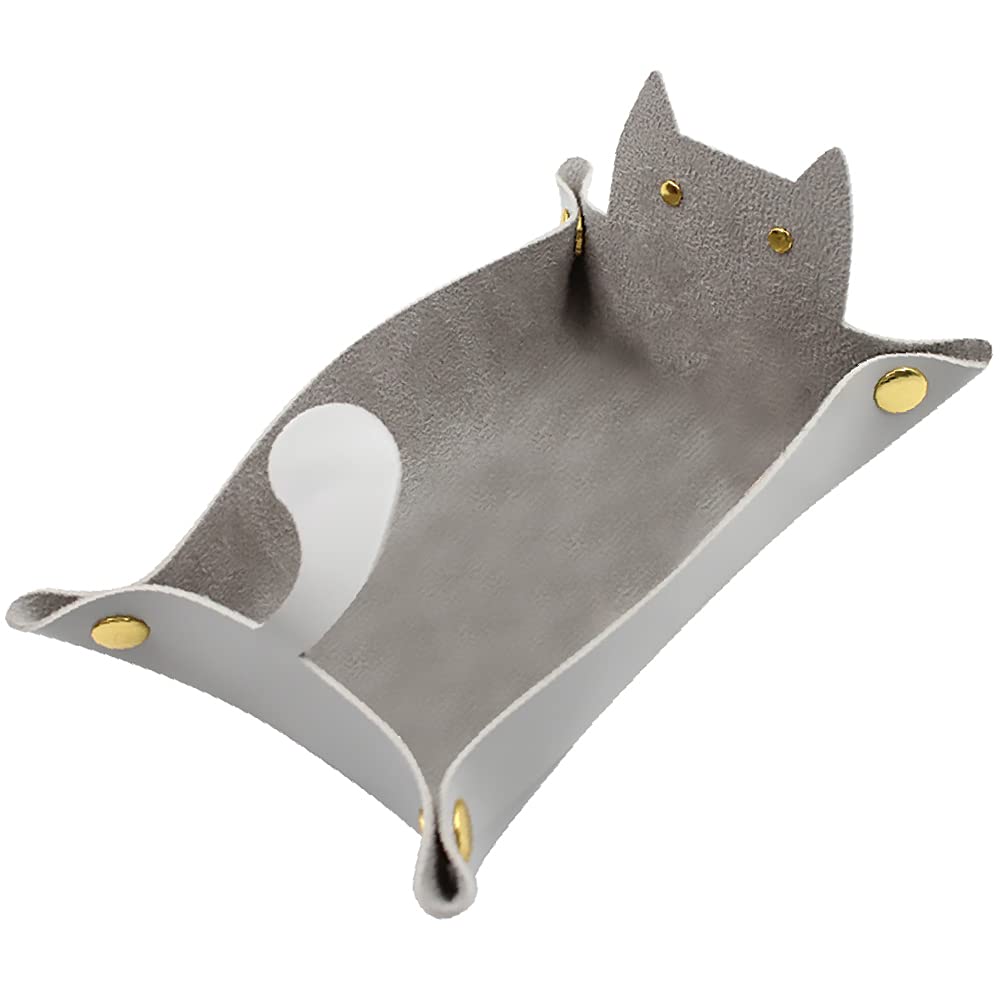 

shttown Кожаный кошачий лоток, Милый складной лоток для мелких предметов, Настольный декор, Подарочный футляр, 4 цвета (Серый)