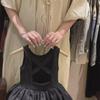 Korean Girls' Backless Black Dress - Floral Puffy Skirt Vest Style