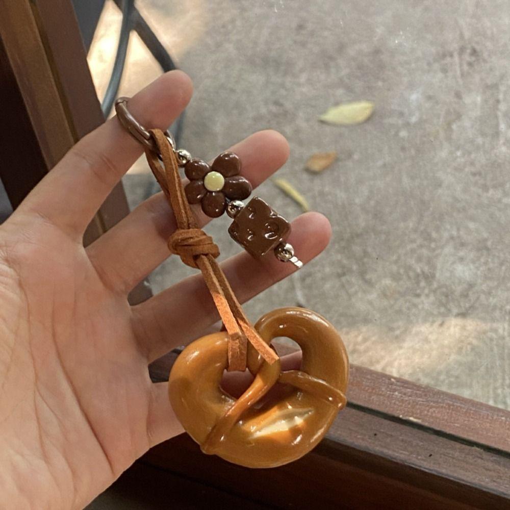 Bagel Alkaline Bread Pendant Cute Croissant Bag Accessory Palm-leaf Fan Pendant  Backpack Decor