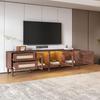TV Board TV-Schrank Lowboard 2 Schubladen, 2 gewölbten Glastüren, 1 Rattan-Tür, TV-ständer Fernseher bis zu 80 Zoll, 180 cm, Wohnzimmer, Braun