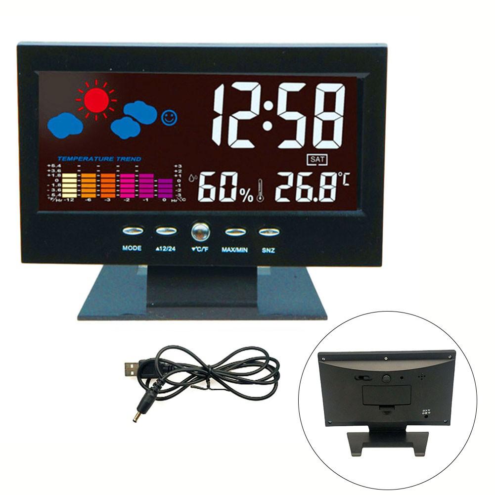 Digital LED Alarm Clock with Weather Display Hygrometer Thermometer Calendar