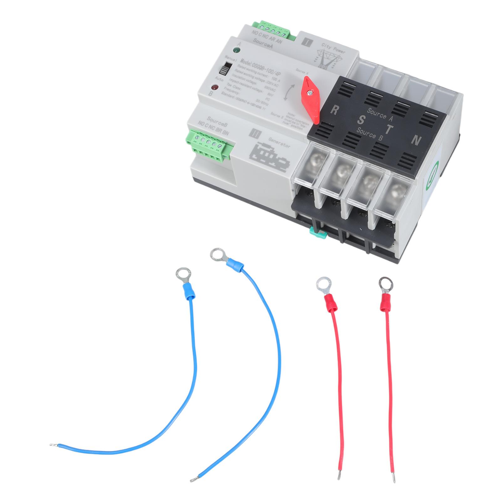 

Оновлення Автоматичний перемикач введення резерву (АВР) 100А на DIN-рейку, 4-полюсний, подвійний контролер живлення для систем аварійного живлення 220V