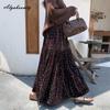 Koreanische Mode Herbst Winter Damen Samtrock Hohe Taille Blumendruck Schwarz Braun Midirock Vintage Elegant Feminin Rüschenrock