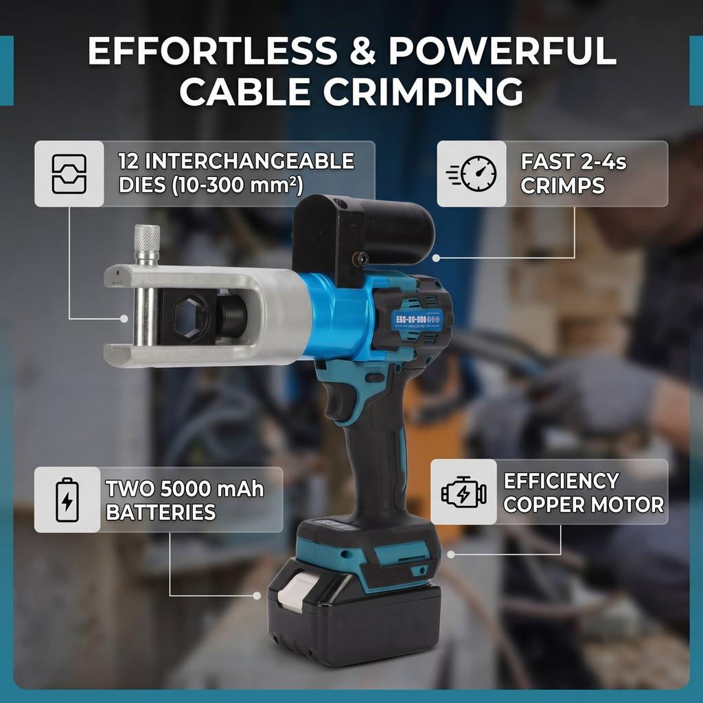 Electric Hydraulic Cable Crimping Tool Portable Wire Lug Crimper and Dies for Copper Aluminum Terminals Blue US Plug