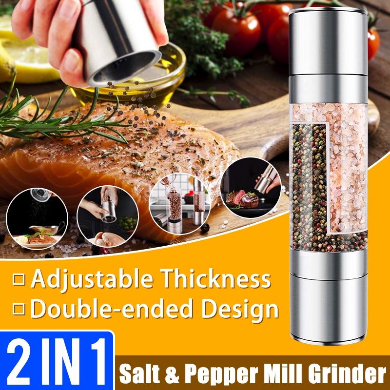 Stainless Steel Pepper Mill Grinder Manual Salt Pepper Grinder Seasoning Kitchen Tools Grinding 2 in 1 for Cooking New